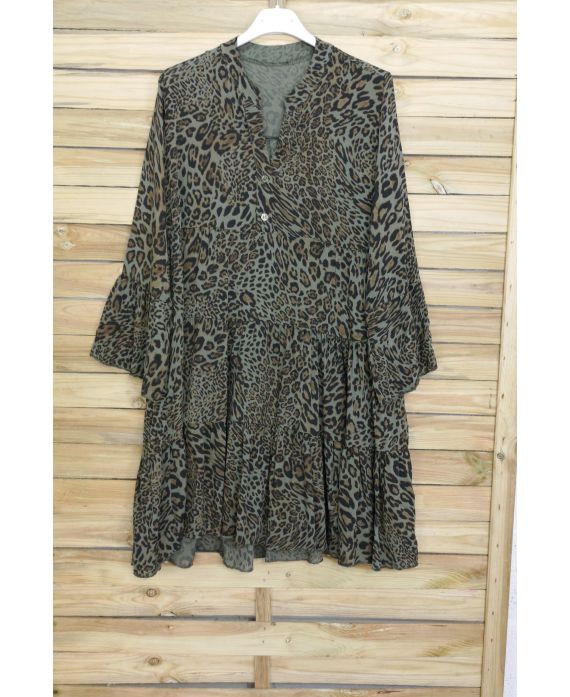 DRESS TUNIC OVERSIZE LEOPARD 3080 MILITARY GREEN