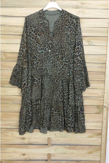 ABITO TUNICA OVERSIZE LEOPARD 3080 VERDE MILITARE