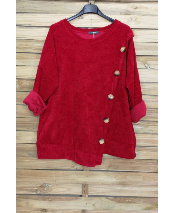 PULLOVER VELOURS KNOPPEN 3068 ROOD