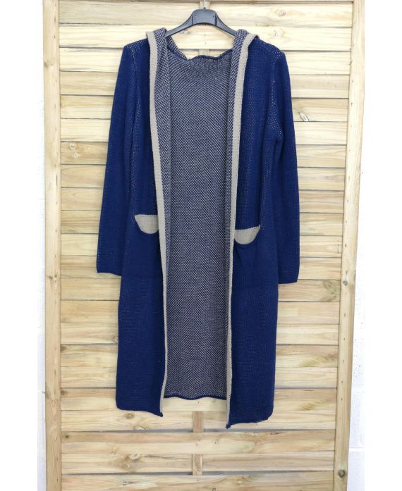 CARDIGAN LUNGO IN MOHAIR HA IL CAPPUCCIO 3083 BLU NAVY