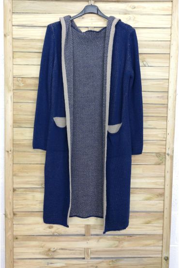 CARDIGAN LUNGO IN MOHAIR HA IL CAPPUCCIO 3083 BLU NAVY