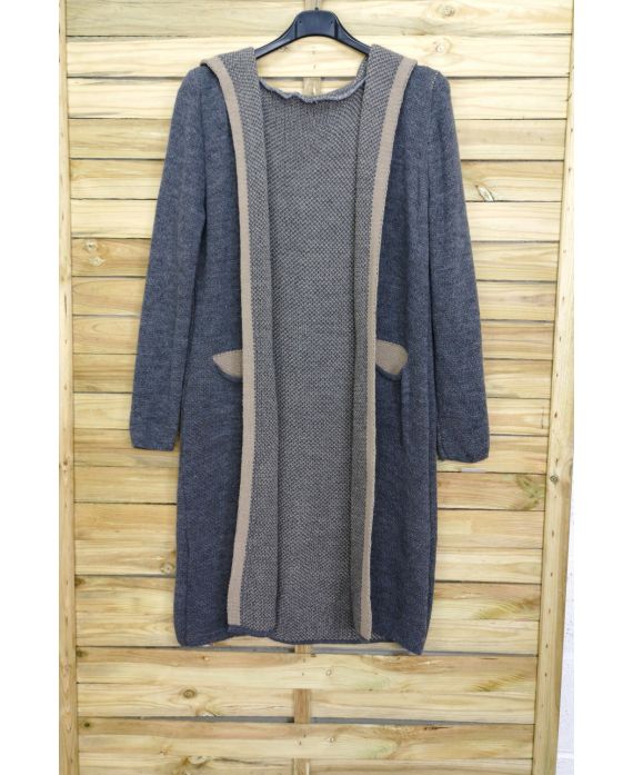 CARDIGAN LONG MOHAIR HAS HOOD 3083 GREY