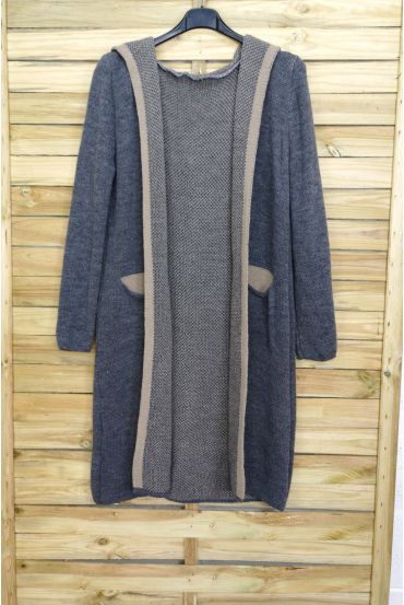 CARDIGAN LARGO DE MOHAIR HA CAPUCHA GRIS 3083