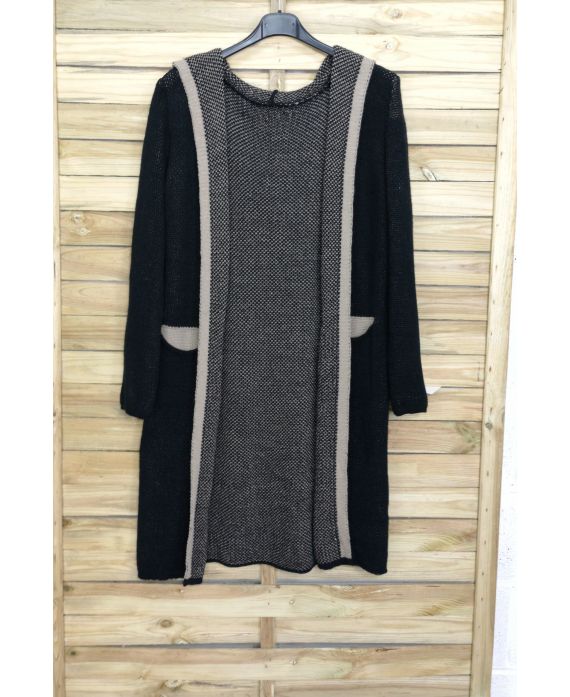 CARDIGAN LONG MOHAIR HAS HOOD 3083 BLACK