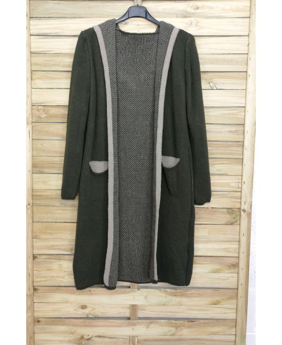 CARDIGAN MET LANGE MOHAIR KAP HEEFT 3083 MILITAIRE GROEN