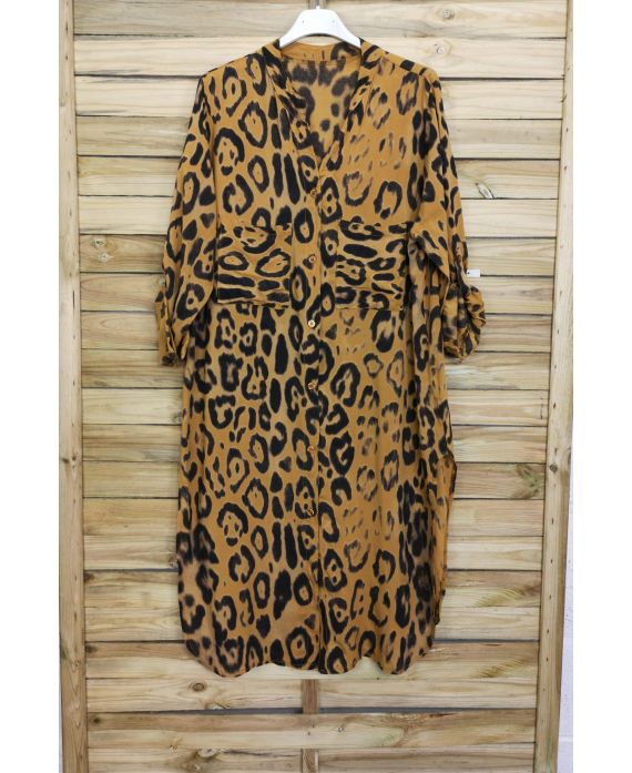 TÚNICA LARGA OVERSIZE LEOPARD 3095 MOSTAZA