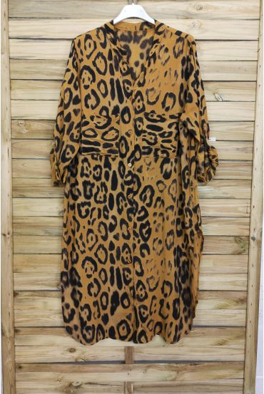 TÚNICA LARGA OVERSIZE LEOPARD 3095 MOSTAZA