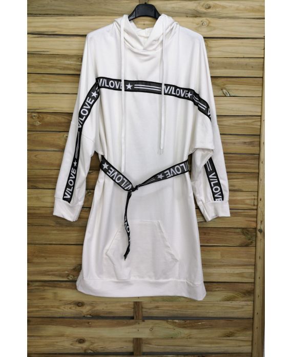 SWEAT LONG DRESS + BELT 3084 WHITE