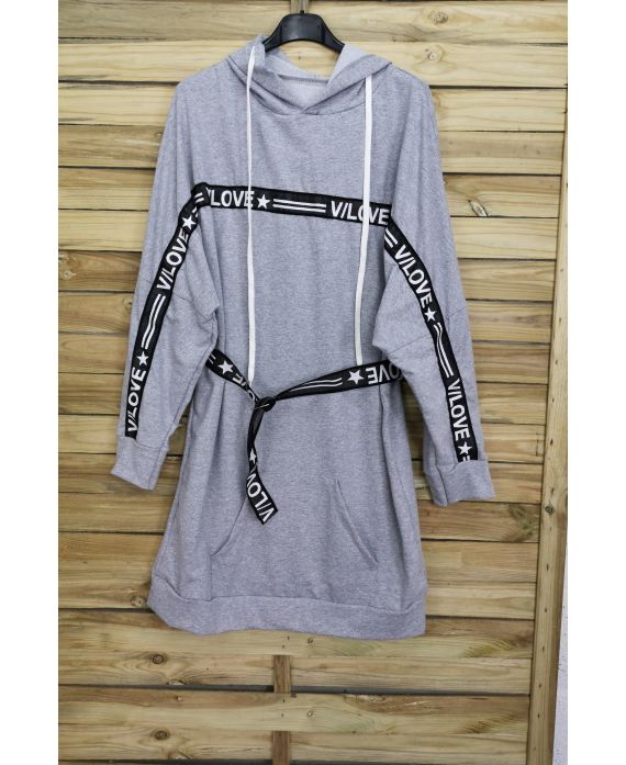 SWEAT LONG DRESS + BELT 3084 GREY