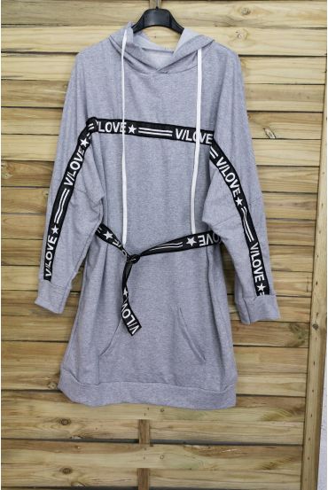 SWEAT LONG DRESS + BELT 3084 GREY