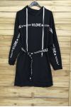 SWEAT LONG DRESS + BELT 3084 BLACK