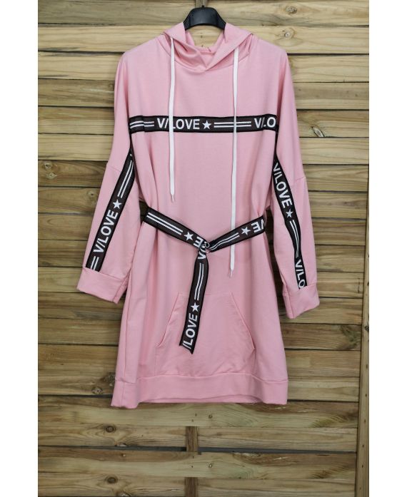 SWEAT LONG DRESS + BELT 3084 ROSE