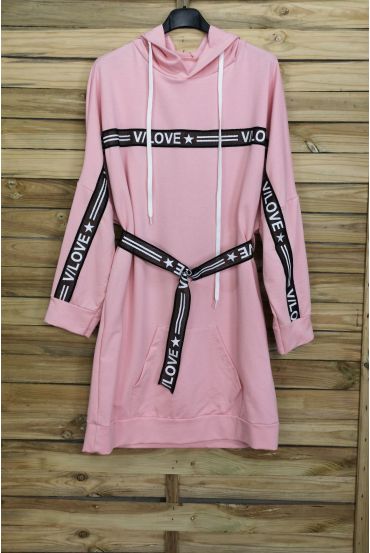 SWEAT LONG DRESS + BELT 3084 ROSE