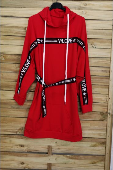 SWEAT LONG DRESS + BELT 3084 RED