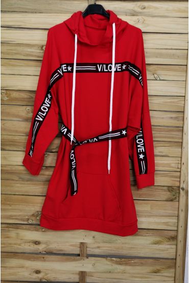 SWEAT LONG/KLEID + GÜRTEL 3084 ROT