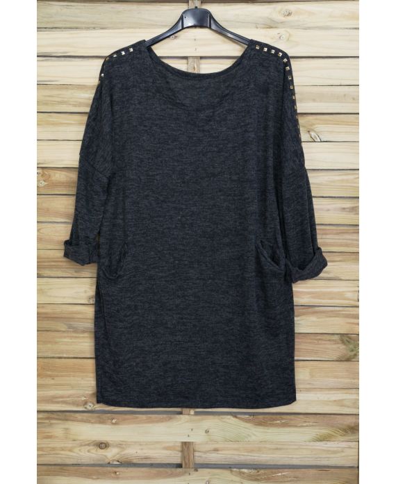 LARGE SIZE SWEATER WITH RIVETS 4001 BLACK