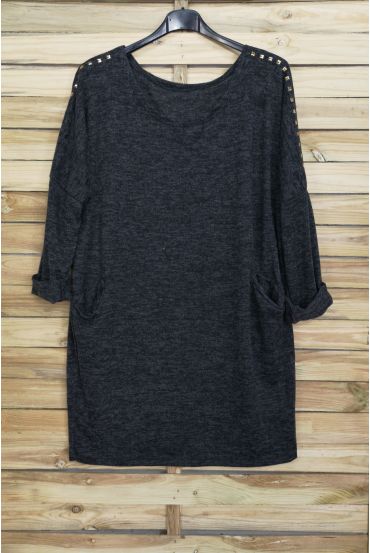 LARGE SIZE SWEATER WITH RIVETS 4001 BLACK