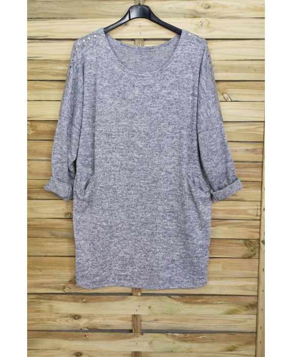 LARGE SIZE SWEATER WITH RIVETS 4001 GREY