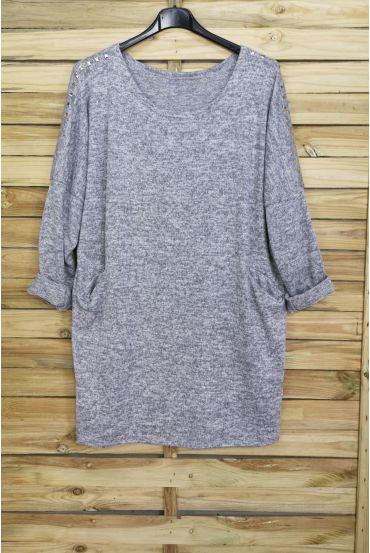 LARGE SIZE SWEATER WITH RIVETS 4001 GREY