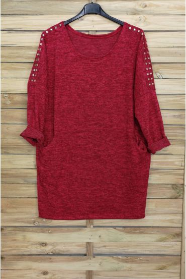 GROßE PULLOVER MIT NIETEN 4001 BORDEAUX