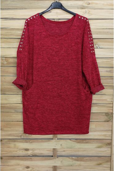 LARGE SIZE SWEATER WITH RIVETS 4001 BORDEAUX