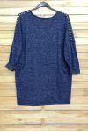 LARGE SIZE SWEATER WITH RIVETS 4001 NAVY BLUE