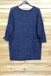 LARGE SIZE SWEATER WITH RIVETS 4001 NAVY BLUE