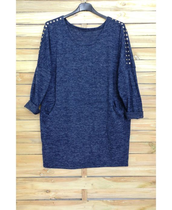 LARGE SIZE SWEATER WITH RIVETS 4001 NAVY BLUE