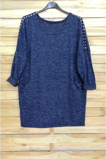 LARGE SIZE SWEATER WITH RIVETS 4001 NAVY BLUE