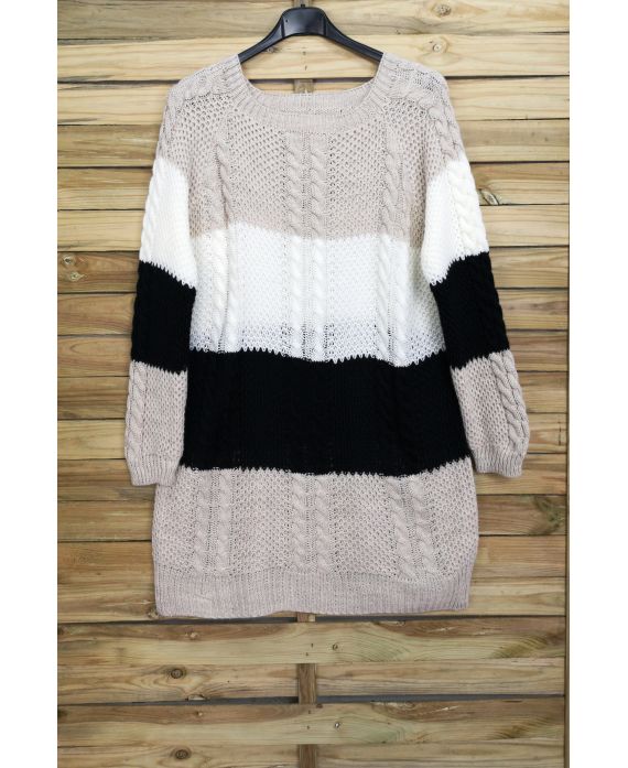 LARGE SIZE SWEATER LONG KNIT 4017 BEIGE