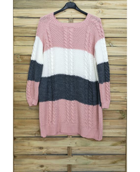 LARGE SIZE SWEATER LONG KNIT 4017 PINK