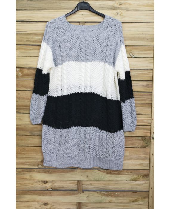 LARGE SIZE SWEATER LONG KNIT 4017 GRAY