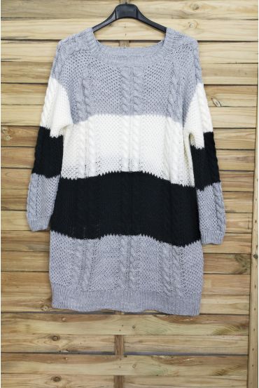 LARGE SIZE SWEATER LONG KNIT 4017 GRAY