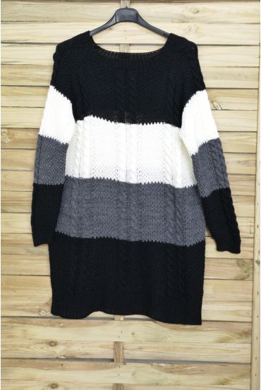 LARGE SIZE SWEATER LONG KNIT 4017 BLACK