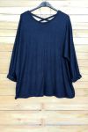 GRANDE TAILLE PULL DOS CROISE + COLLIER OFFERT 4020 BLEU MARINE