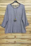 GRANDE TAILLE PULL DOS CROISE + COLLIER OFFERT 4020 GRIS