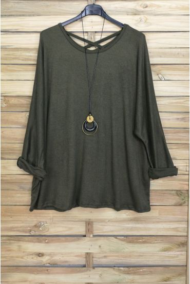 LARGE SIZE SWEATER BACK CROSS + NECKLACE OFFERED 4020 MILITARY GREEN