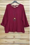 GRANDE TAILLE PULL DOS CROISE + COLLIER OFFERT 4020 BORDEAUX