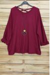 LARGE SIZE SWEATER BACK CROSS + NECKLACE OFFERED 4020 BORDEAUX