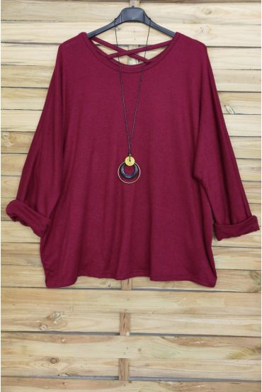 LARGE SIZE SWEATER BACK CROSS + NECKLACE OFFERED 4020 BORDEAUX