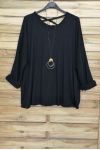 GRANDE TAILLE PULL DOS CROISE + COLLIER OFFERT 4020 NOIR