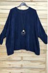 GRANDE TAILLE EFFET VELOUR + COLLIER OFFERT 4019 BLEU MARINE