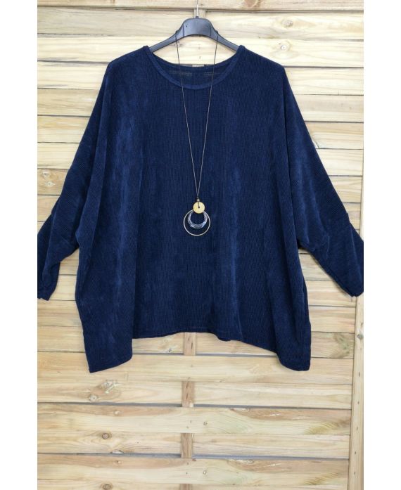 GRANDE TAILLE EFFET VELOUR + COLLIER OFFERT 4019 BLEU MARINE