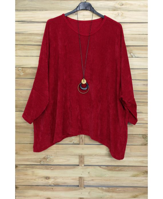 GRANDE TAILLE EFFET VELOUR + COLLIER OFFERT 4019 ROUGE