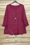 GRANDE TAILLE PULL ZIPPE + COLLIER OFFERT 4018 BORDEAUX