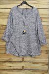 GRANDE TAILLE PULL ZIPPE + COLLIER OFFERT 4018 GRIS