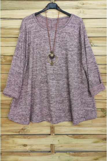 GRANDE TAILLE PULL EVASE + COLLIER OFFERT 4016 ROSE