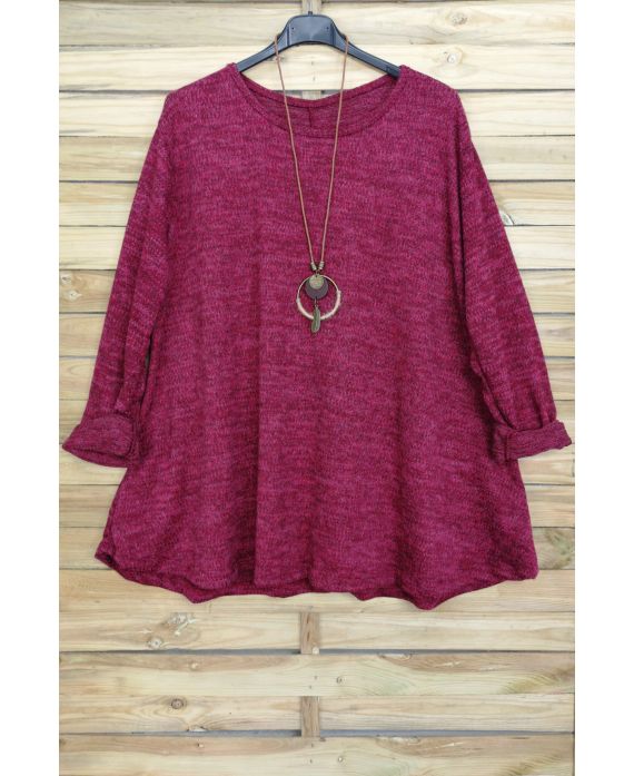 GRANDE TAILLE PULL EVASE + COLLIER OFFERT 4016 BORDEAUX