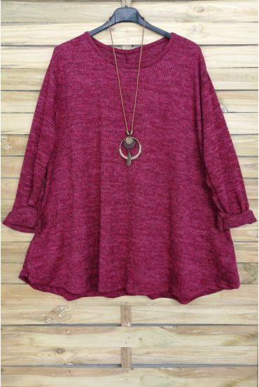 GRANDE TAILLE PULL EVASE + COLLIER OFFERT 4016 BORDEAUX