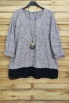 GRANDE TAILLE PULL BASE VOILAGE + COLLIER OFFERT 4012 GRIS